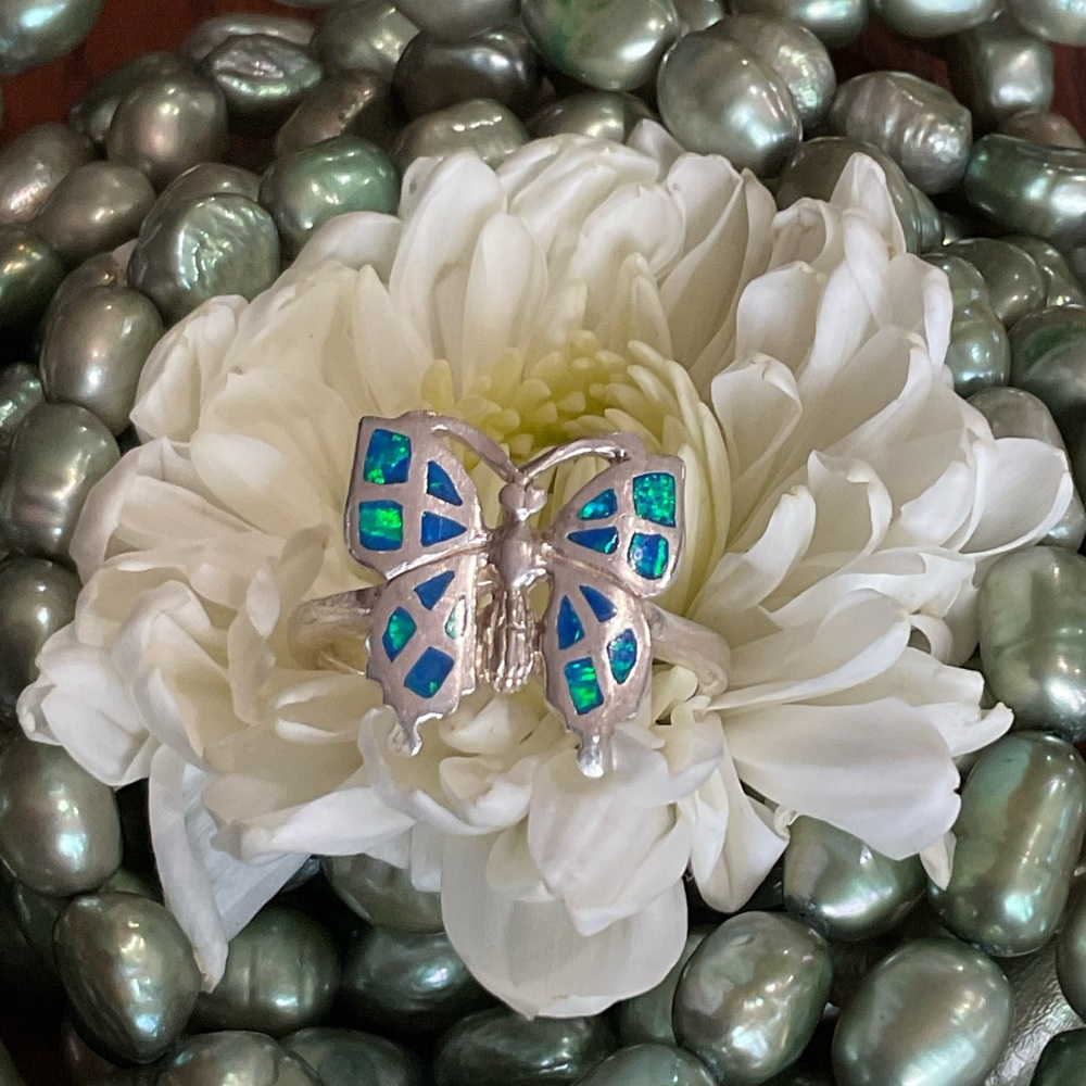 🦋Sterling Silver Butterfly Ring with OPAL INLAY Accents🦋🩵 SIZE 7.34 - Picture 10 of 11